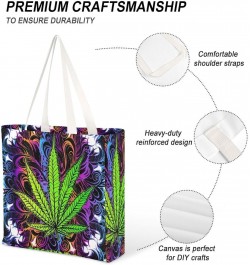 Psychedelic Trippy Marijuana Pattern CanvasTote Bag for Women Girl Canvas Shoulder Handbags Cute Large Purse $14.29 Totes