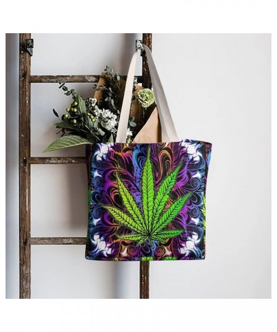 Psychedelic Trippy Marijuana Pattern CanvasTote Bag for Women Girl Canvas Shoulder Handbags Cute Large Purse $14.29 Totes