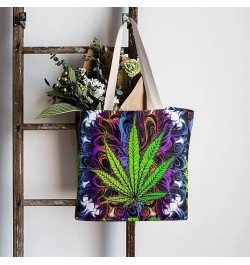 Psychedelic Trippy Marijuana Pattern CanvasTote Bag for Women Girl Canvas Shoulder Handbags Cute Large Purse $14.29 Totes