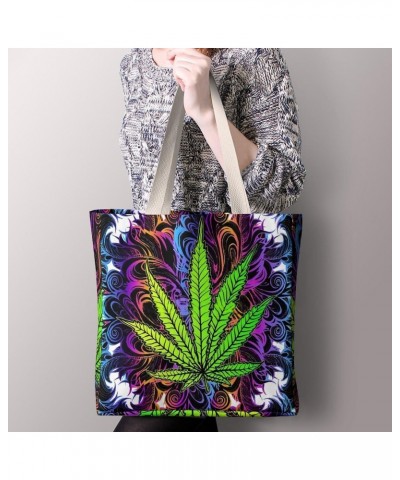 Psychedelic Trippy Marijuana Pattern CanvasTote Bag for Women Girl Canvas Shoulder Handbags Cute Large Purse $14.29 Totes