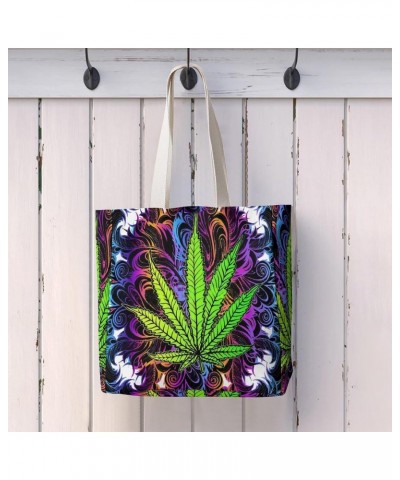 Psychedelic Trippy Marijuana Pattern CanvasTote Bag for Women Girl Canvas Shoulder Handbags Cute Large Purse $14.29 Totes