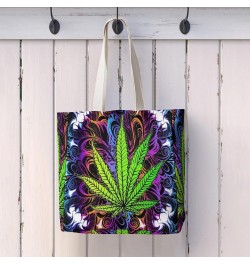 Psychedelic Trippy Marijuana Pattern CanvasTote Bag for Women Girl Canvas Shoulder Handbags Cute Large Purse $14.29 Totes