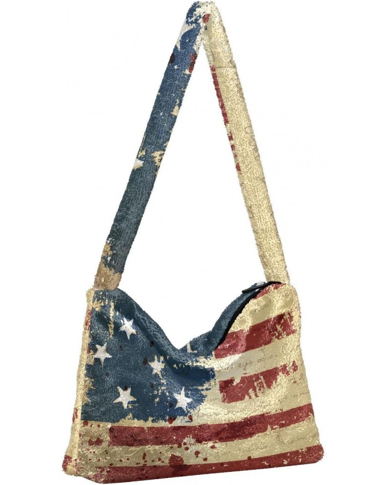 4th of July Women Boho Handbag Grunge Liberty American Flag Vintage Underarm Bag Tote Bag Shoulder Bag Crossbody Bag Fluffy C...