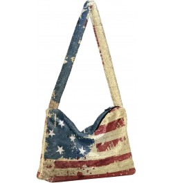 4th of July Women Boho Handbag Grunge Liberty American Flag Vintage Underarm Bag Tote Bag Shoulder Bag Crossbody Bag Fluffy C...