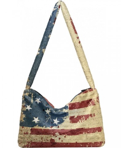 4th of July Women Boho Handbag Grunge Liberty American Flag Vintage Underarm Bag Tote Bag Shoulder Bag Crossbody Bag Fluffy C...