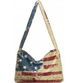 4th of July Women Boho Handbag Grunge Liberty American Flag Vintage Underarm Bag Tote Bag Shoulder Bag Crossbody Bag Fluffy C...