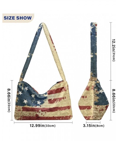 4th of July Women Boho Handbag Grunge Liberty American Flag Vintage Underarm Bag Tote Bag Shoulder Bag Crossbody Bag Fluffy C...