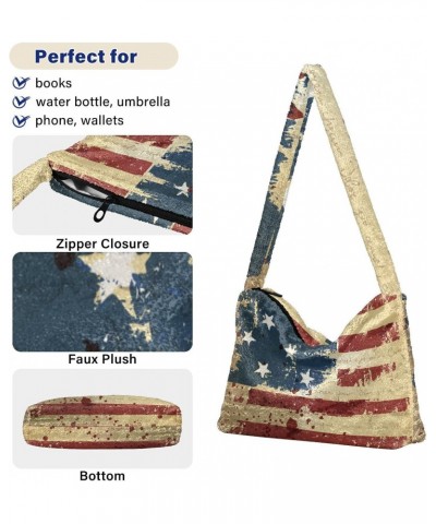 4th of July Women Boho Handbag Grunge Liberty American Flag Vintage Underarm Bag Tote Bag Shoulder Bag Crossbody Bag Fluffy C...