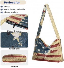 4th of July Women Boho Handbag Grunge Liberty American Flag Vintage Underarm Bag Tote Bag Shoulder Bag Crossbody Bag Fluffy C...