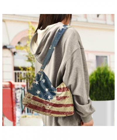 4th of July Women Boho Handbag Grunge Liberty American Flag Vintage Underarm Bag Tote Bag Shoulder Bag Crossbody Bag Fluffy C...