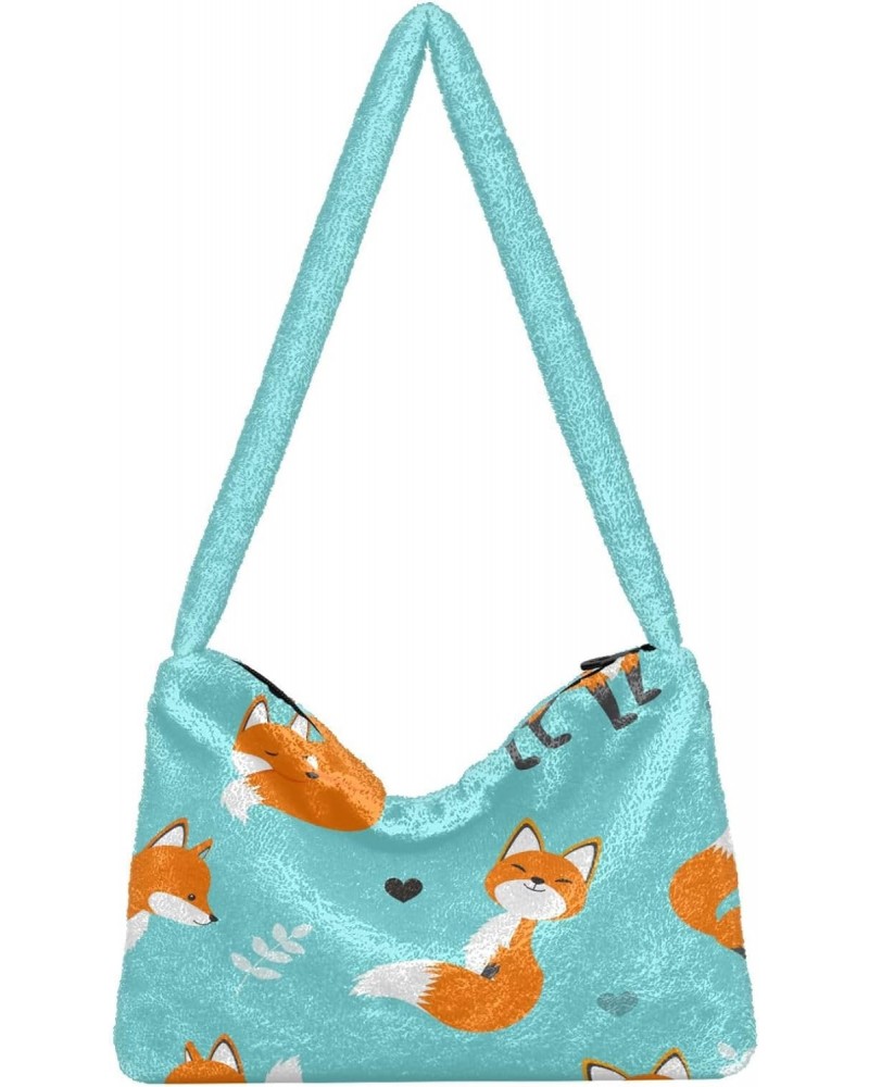 Cute Fox Love Plush Shoulder Bag Furry Tote Handbag Purse Faux Fur Crossbody Bag for Women $8.80 Shoulder Bags