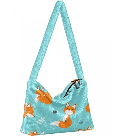 Cute Fox Love Plush Shoulder Bag Furry Tote Handbag Purse Faux Fur Crossbody Bag for Women $8.80 Shoulder Bags