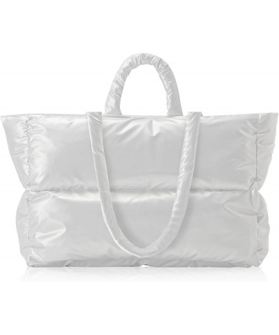 Puffer Tote Bag for Women Large Quilted Puffy Tote Bag Shoulder Handbags Purse Soft Padded Down Hobo Bag White $26.87 Totes