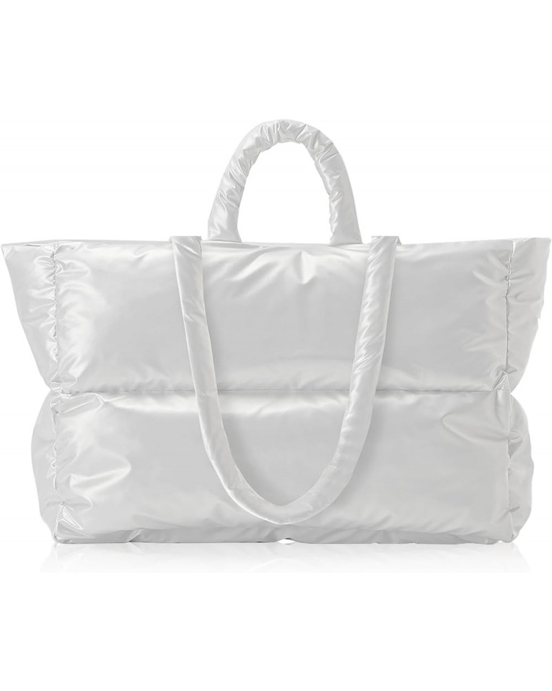 Puffer Tote Bag for Women Large Quilted Puffy Tote Bag Shoulder Handbags Purse Soft Padded Down Hobo Bag White $26.87 Totes