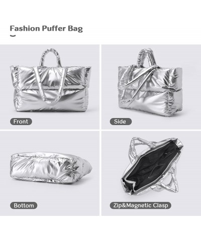 Puffer Tote Bag for Women Large Quilted Puffy Tote Bag Shoulder Handbags Purse Soft Padded Down Hobo Bag White $26.87 Totes