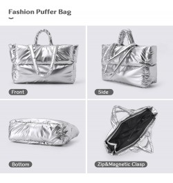 Puffer Tote Bag for Women Large Quilted Puffy Tote Bag Shoulder Handbags Purse Soft Padded Down Hobo Bag White $26.87 Totes