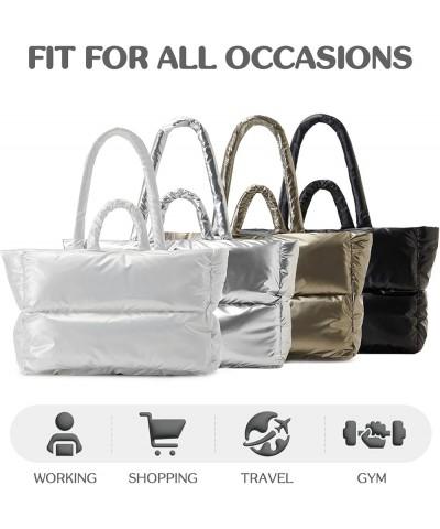 Puffer Tote Bag for Women Large Quilted Puffy Tote Bag Shoulder Handbags Purse Soft Padded Down Hobo Bag White $26.87 Totes