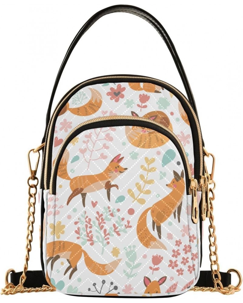 Cute Foxes Flowers Crossbody Bags for Women Cross Body Bags Hand Bags with Chain Strap for Daily Use $13.77 Crossbody Bags