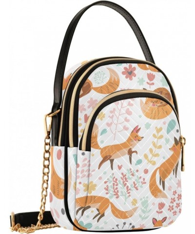 Cute Foxes Flowers Crossbody Bags for Women Cross Body Bags Hand Bags with Chain Strap for Daily Use $13.77 Crossbody Bags