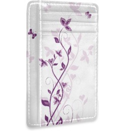 Abstract Purple Flowers Slim Minimalist Wallet Rfid Blocking Card Wallets PU Leather Front Pocket Wallets $9.17 Wallets