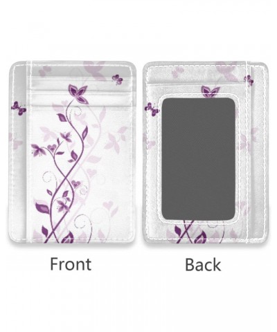 Abstract Purple Flowers Slim Minimalist Wallet Rfid Blocking Card Wallets PU Leather Front Pocket Wallets $9.17 Wallets