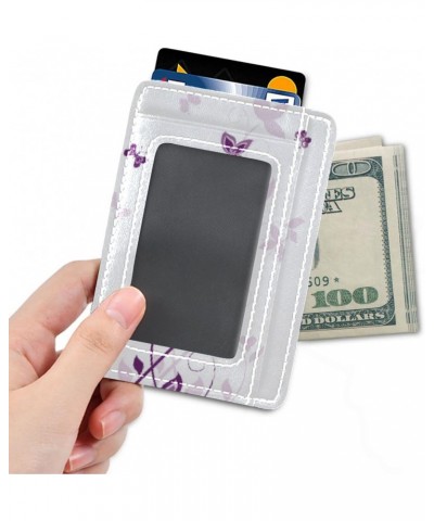 Abstract Purple Flowers Slim Minimalist Wallet Rfid Blocking Card Wallets PU Leather Front Pocket Wallets $9.17 Wallets