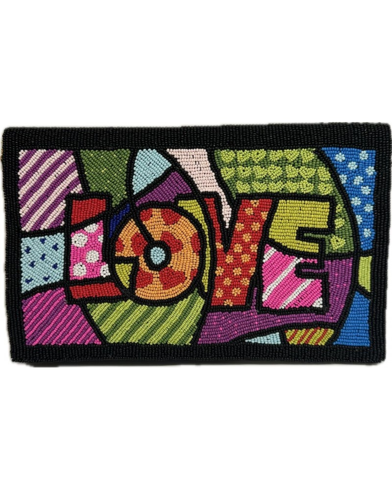 Ricki Designs Colorful Beaded LOVE Clutch/Crossbody with Silver Detachable Crossbody Strap -Women $35.70 Clutches