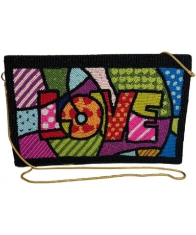 Ricki Designs Colorful Beaded LOVE Clutch/Crossbody with Silver Detachable Crossbody Strap -Women $35.70 Clutches