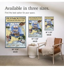 24x36 Inch Giclee Print, Plymouth, Massachusetts, 1620, 2020, Nautical Chart $25.49 Totes