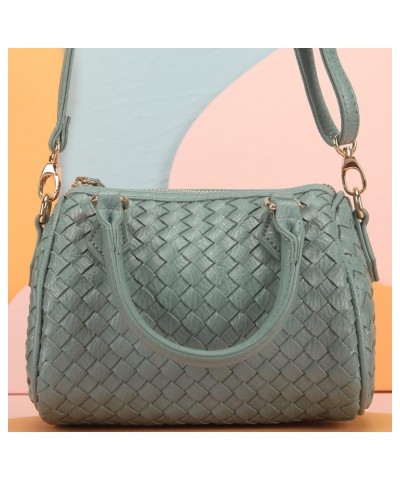 Purses And Handbags Faux Leather Basket Weaving Fashion Novelty Small Crossbody Bag For Women Light Blue $21.32 Crossbody Bags