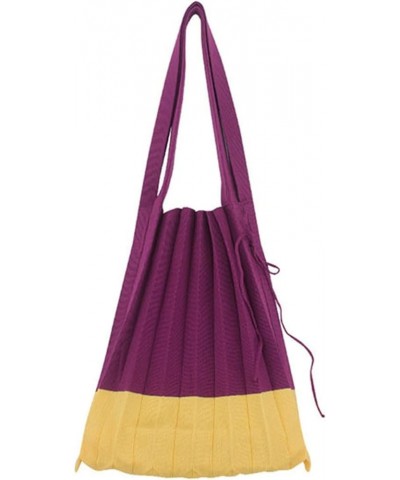 Crochet Bag Women Knit Tote Shoulder Contrast Organ Bag Spliced Fold Shopping Beach Purses Purple-yellow $11.96 Totes