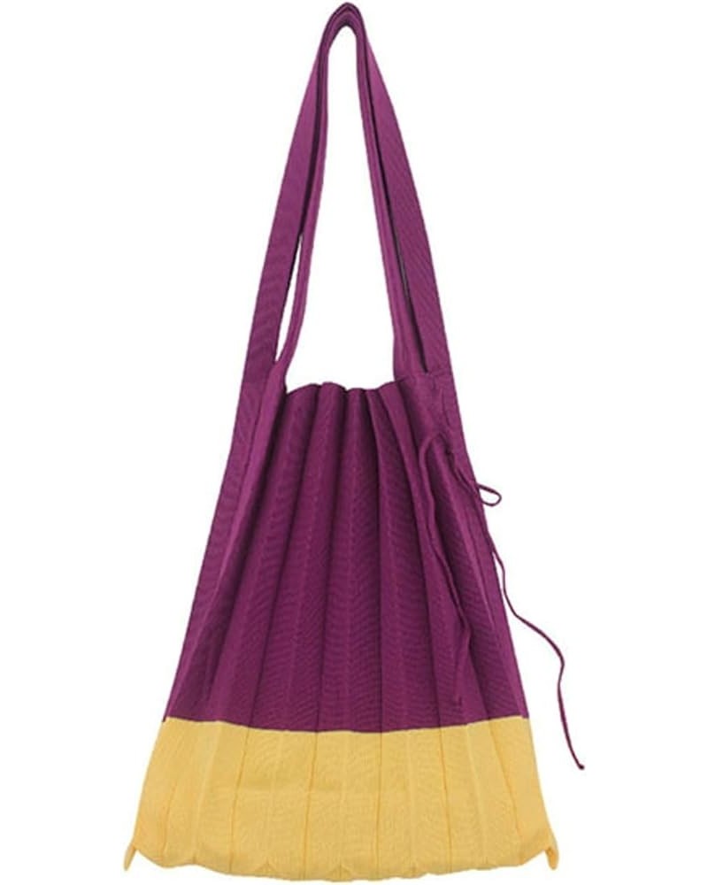 Crochet Bag Women Knit Tote Shoulder Contrast Organ Bag Spliced Fold Shopping Beach Purses Purple-yellow $11.96 Totes