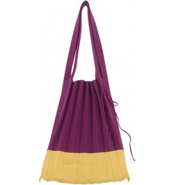 Crochet Bag Women Knit Tote Shoulder Contrast Organ Bag Spliced Fold Shopping Beach Purses Purple-yellow $11.96 Totes