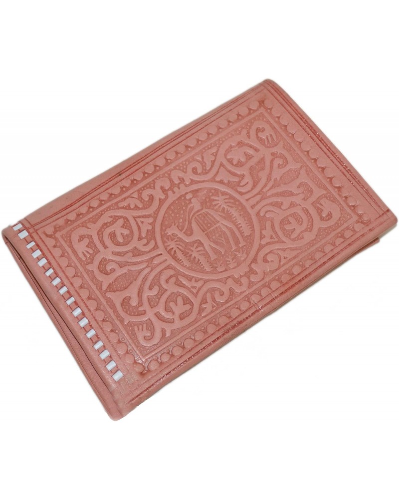 Moroccan Handmade Leather Wallet Traditional Vintage Carved Bi-fold Medium Pink $9.43 Wallets