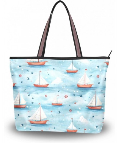 Women Tote Bags Ocean Boat Top Handle Satchel Handbags Shoulder Bag for Shopping 20853365 $10.29 Totes