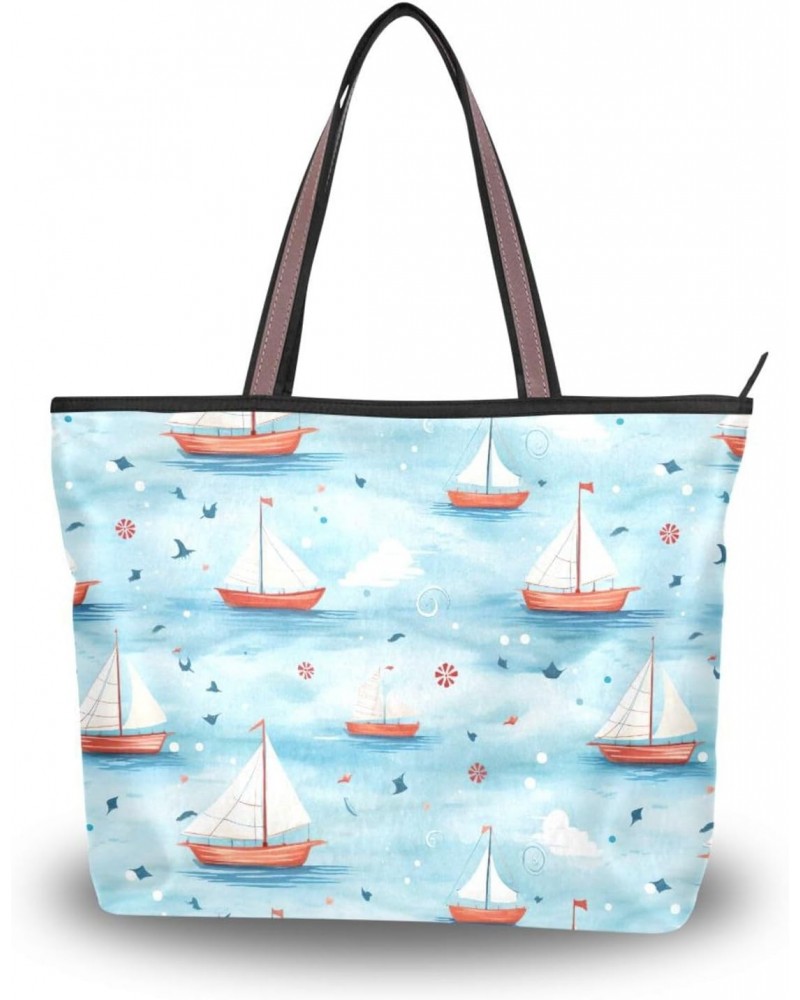 Women Tote Bags Ocean Boat Top Handle Satchel Handbags Shoulder Bag for Shopping 20853365 $10.29 Totes