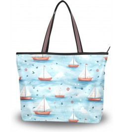 Women Tote Bags Ocean Boat Top Handle Satchel Handbags Shoulder Bag for Shopping 20853365 $10.29 Totes