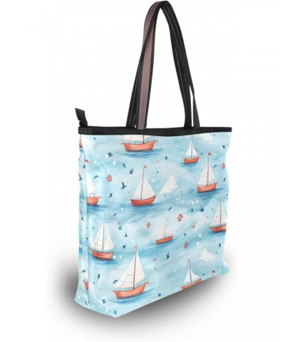 Women Tote Bags Ocean Boat Top Handle Satchel Handbags Shoulder Bag for Shopping 20853365 $10.29 Totes