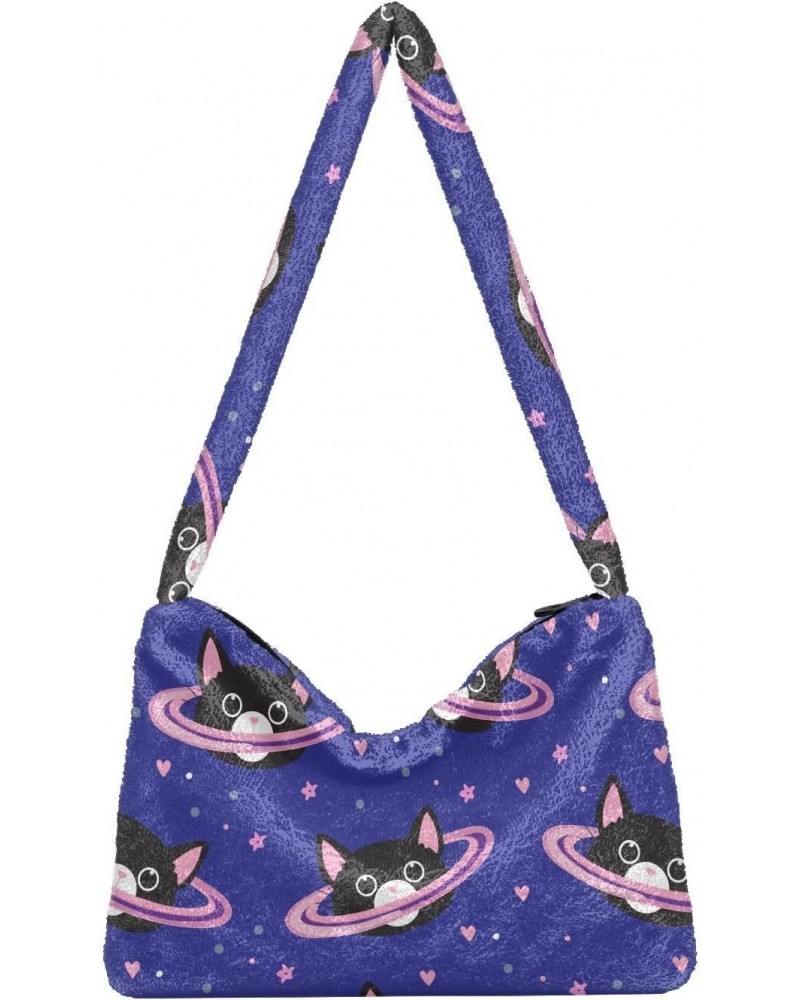 Space Cats Fluffy Tote Bag Handbag Crossbody Bags Purse Shoulder Bag for Women Gifts Daily with Zipper $10.29 Totes