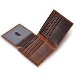 Mens Genuine Leather Cowhide Bifold Credit Card Case With Flip ID Window Wallet (Brown) Brown $12.53 Wallets