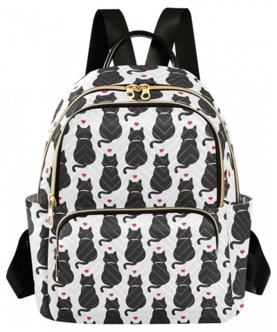 Black Cat Pattern Mini Backpack Purse for Women, Valentines Kitten Travel Backpack Fashion Backpack Lightweight Shoulder Bag ...