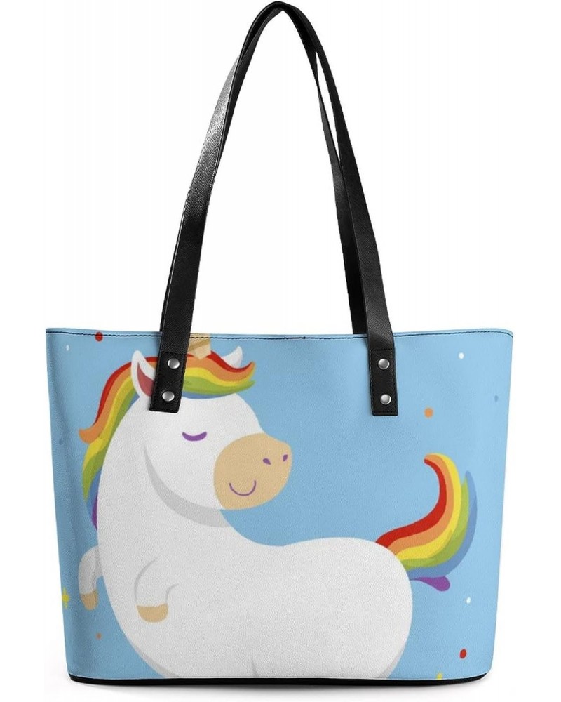 Womens Handbag Blue Cute Unicorn Leather Tote Bag Top Handle Satchel Bags For Lady $19.94 Totes