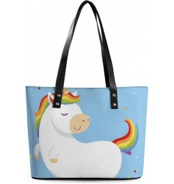 Womens Handbag Blue Cute Unicorn Leather Tote Bag Top Handle Satchel Bags For Lady $19.94 Totes