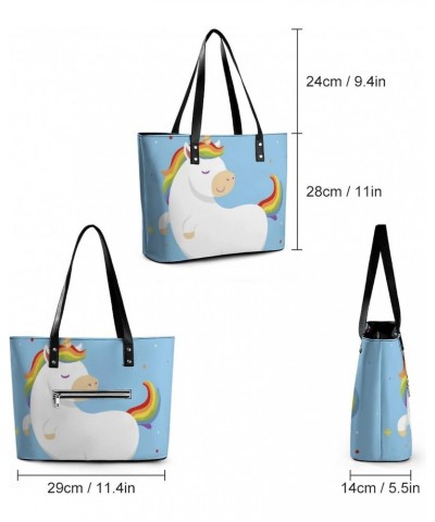 Womens Handbag Blue Cute Unicorn Leather Tote Bag Top Handle Satchel Bags For Lady $19.94 Totes