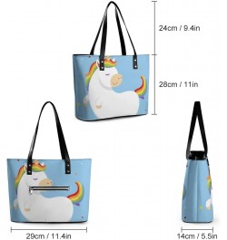 Womens Handbag Blue Cute Unicorn Leather Tote Bag Top Handle Satchel Bags For Lady $19.94 Totes