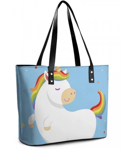 Womens Handbag Blue Cute Unicorn Leather Tote Bag Top Handle Satchel Bags For Lady $19.94 Totes