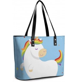 Womens Handbag Blue Cute Unicorn Leather Tote Bag Top Handle Satchel Bags For Lady $19.94 Totes