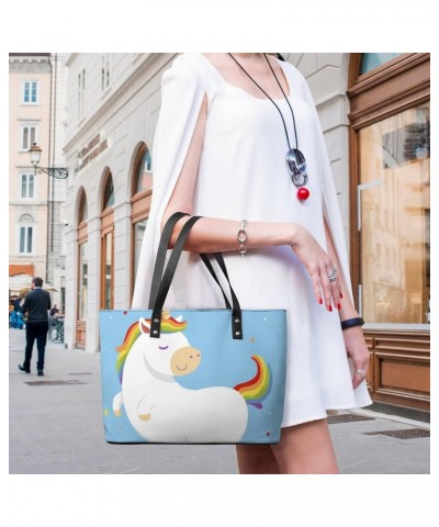 Womens Handbag Blue Cute Unicorn Leather Tote Bag Top Handle Satchel Bags For Lady $19.94 Totes