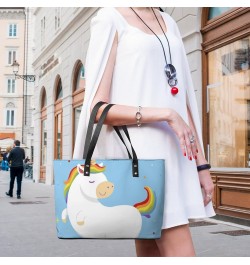 Womens Handbag Blue Cute Unicorn Leather Tote Bag Top Handle Satchel Bags For Lady $19.94 Totes