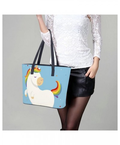 Womens Handbag Blue Cute Unicorn Leather Tote Bag Top Handle Satchel Bags For Lady $19.94 Totes